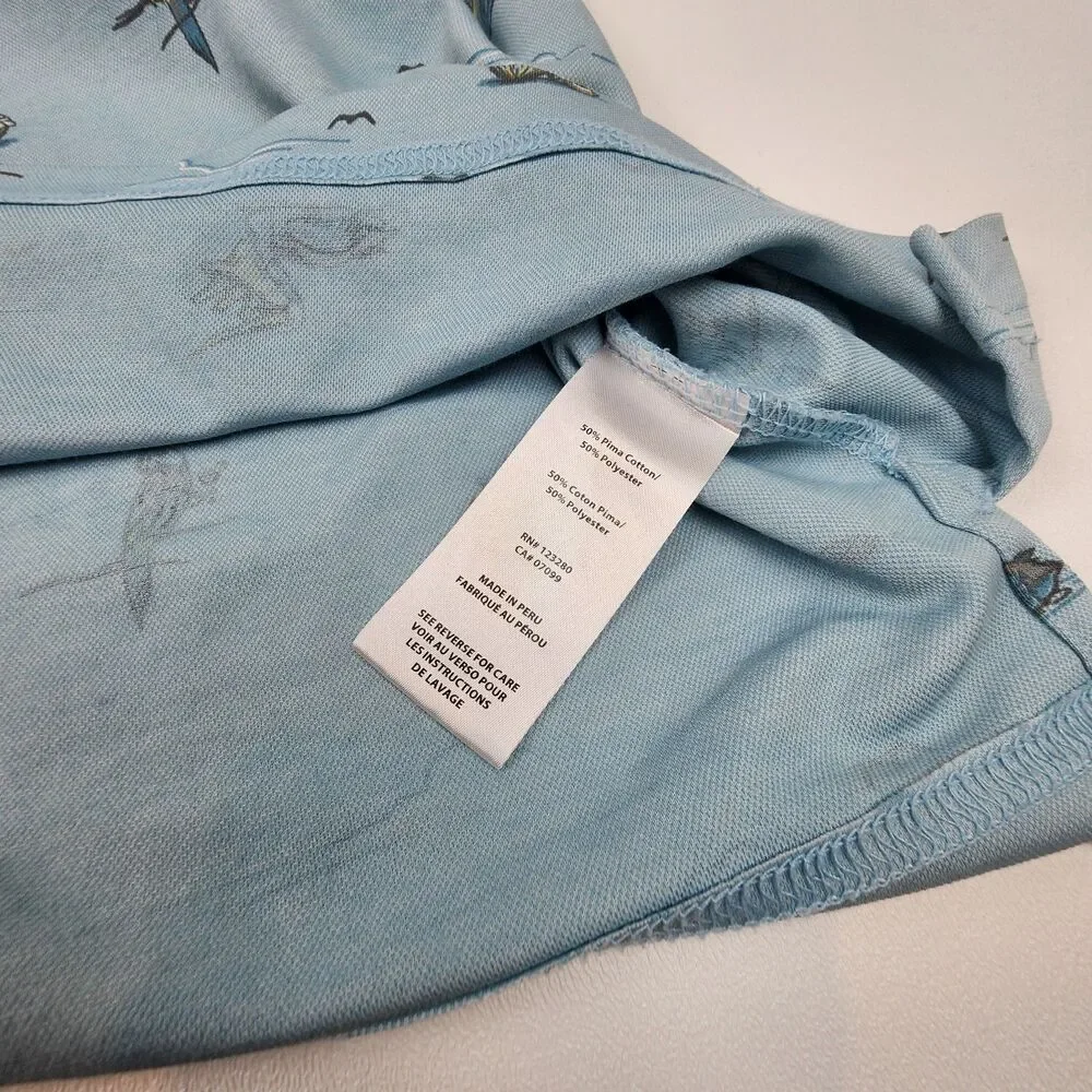TravisMathew Golf Polo Shirt Men's Large Pelican Print Light Blue Pima Cotton - Picture 3 of 8